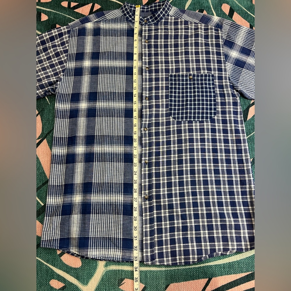 Vintage Santana Collarless Plaid Denim Button Up Shirt - Picture 10 of 11